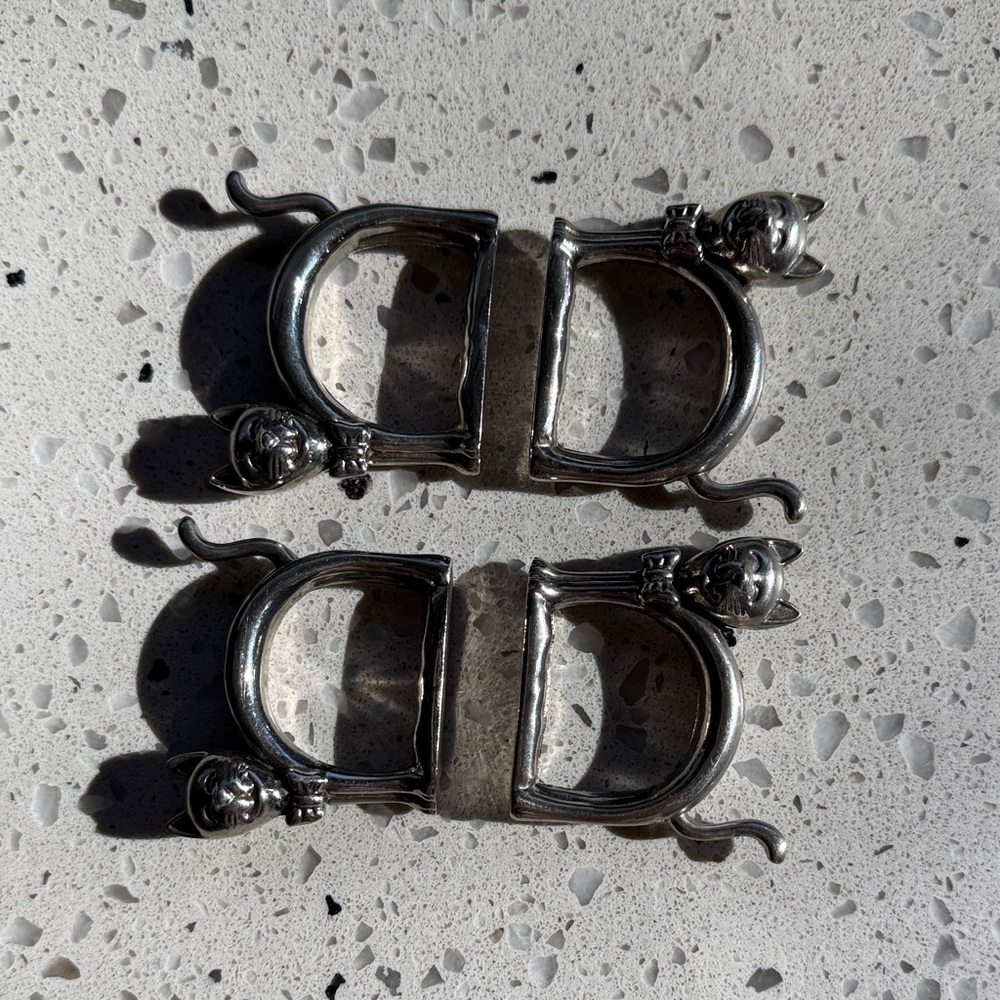 Silver plated Cat Napkin Rings Set - Picture 2 of 6